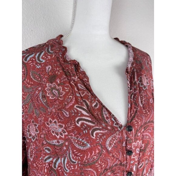 J. Jill women's XL burnt orange paisley tiered 3/4 sleeve prairie maxi dress - Picture 4 of 11